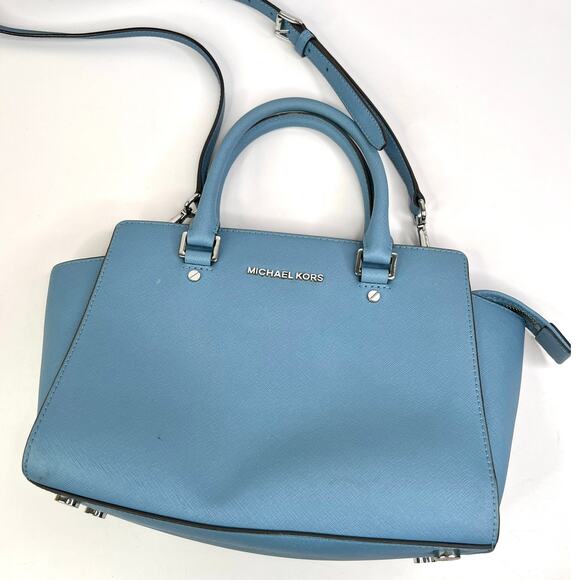 Michael Kors Selma Medium TZ Satchel in Steel Blue/Sky/Navy - Picture 1 of 16